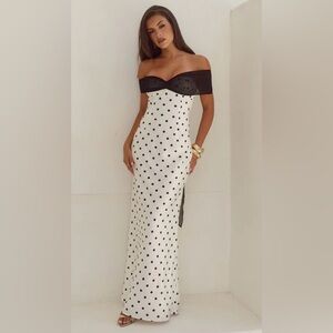 Black & White Polka Dot Strapless Maxi Dress